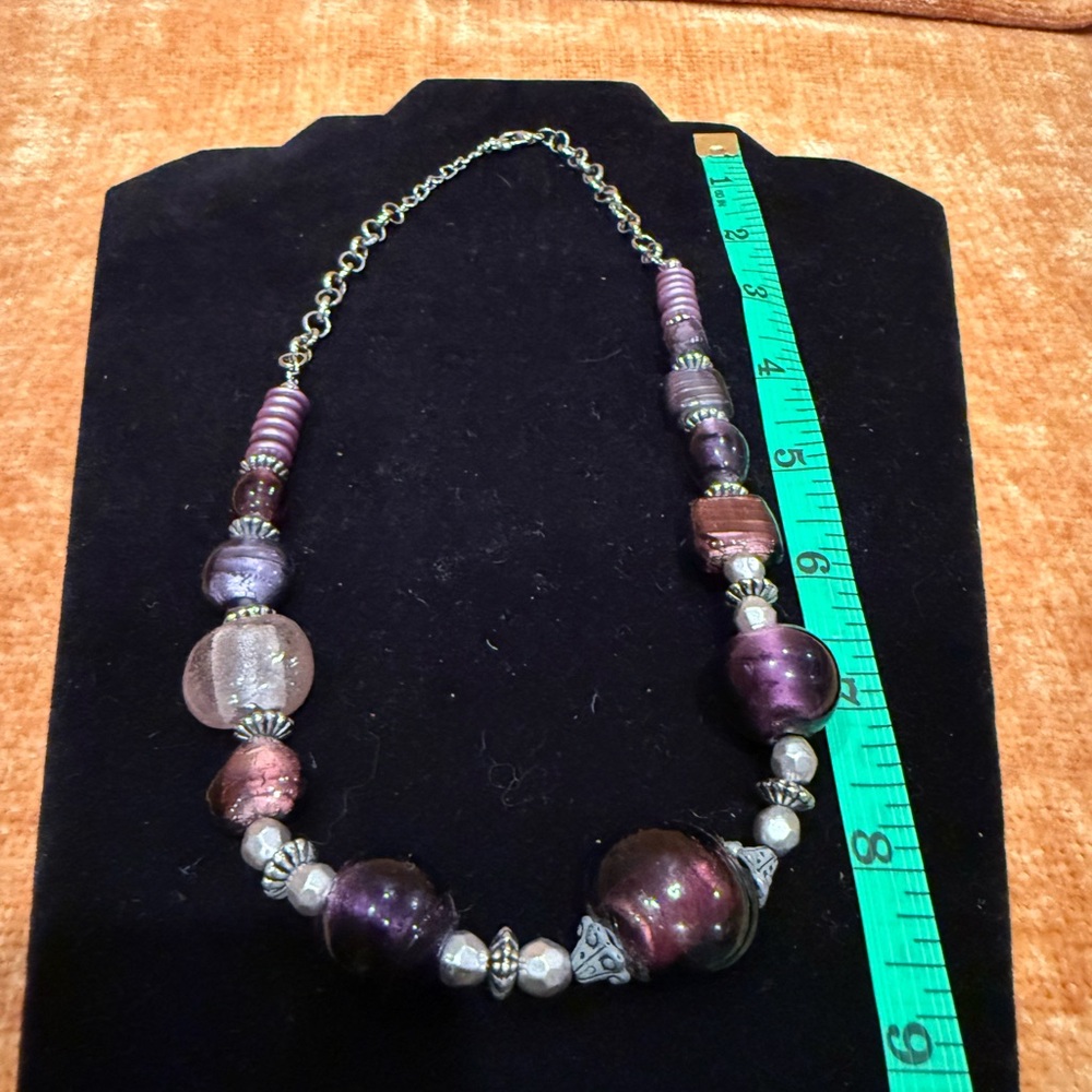 Purple Glass and Silver Toned Beaded Necklace - Picture 7 of 7